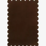 Top down view of the dark brown Cocoa Earth hand tufted wool rug showing the rectangular shape and scalloped edges. | Scalloped Rugs