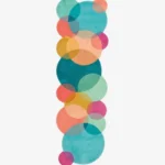 Top down view of the Pastel Tide runner rug on a white background, featuring a modern geometric pattern of interlocking colorful circles with custom shaped scalloped edges.