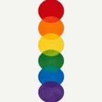 Top-down view of the Rainbow Pulse runner rug against a white background, featuring a vibrant, vertical geometric pattern of overlapping circles in a gradient rainbow palette of red, orange, yellow, green, blue, and purple. The intersecting circular shapes naturally form a continuous contoured scalloped outer edge along the plush hand-tufted New Zealand wool and viscose silk runner.