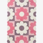 Rosette Blocks Floral Checkerboard Rug Flat Lay
