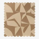 Top down view of the Sand Fragments Square rug featuring a fragmented geometric pattern in soft sand and tan shades, finished with custom scalloped edges.