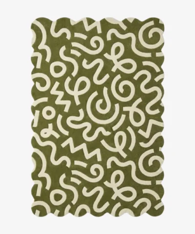 Verdant Script Hand Tufted Wool Rug Flat Lay
