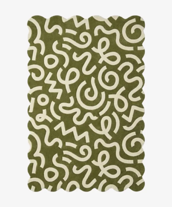 Verdant Script Hand Tufted Wool Rug Flat Lay