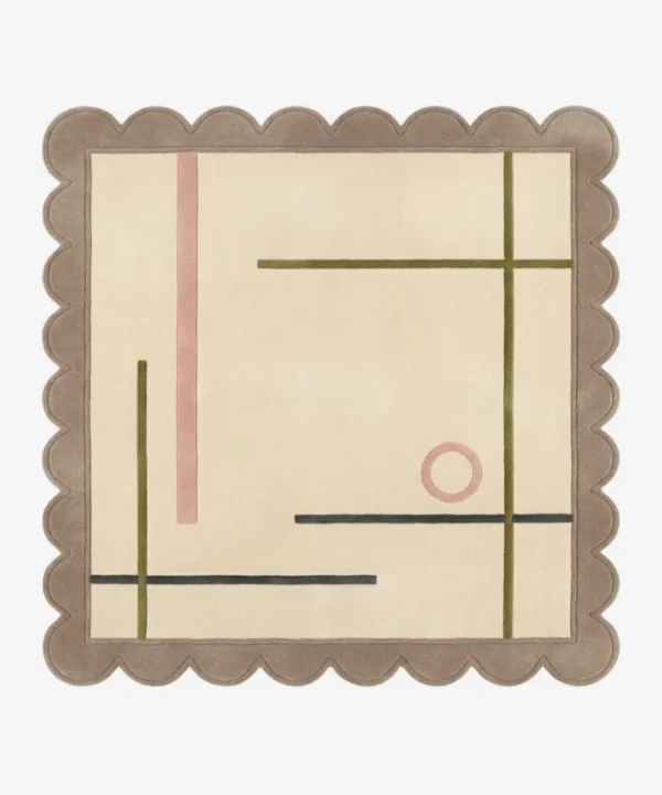 Top down view of the Clay Trace Square rug featuring a warm earthy clay background with delicate linear trace patterns in high-quality wool, designed in a classic square shape.
