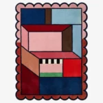 Top down view of the Enclosed Frame rug featuring a plush wool central field defined by a bold, enclosing border for a structured, geometric look.