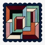 Top down view of the Framed Passage Square rug featuring a structured geometric design with a bold defining border and a central open field in high-quality wool.