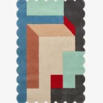 Top down view of the Gentle Pulse rug featuring a soothing wool background with a rhythmic wavy pattern representing a gentle pulse, finished with custom scalloped edges.