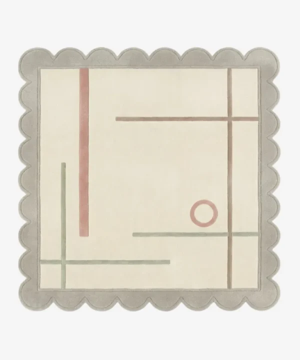 Top down view of the Ivory Valette Square rug featuring a luxurious ivory white wool background with subtle elegant textures, designed in a classic square shape.