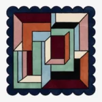 Top down view of the Offset Vault Square rug featuring a modern architectural pattern with staggered geometric blocks in high-quality wool, designed in a classic square shape.
