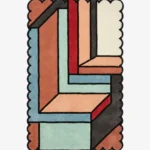 Top down view of the Sage Echo rug featuring a calming sage green wool center framed by a delicate lighter green contour line that echoes the shape, finished with a thick matching scalloped border.