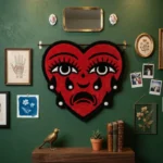 Close-up angled detail of the Crying Heart rug bathed in natural sunlight on a light floor, emphasizing the thick, plush edge of the hand-tufted New Zealand wool.