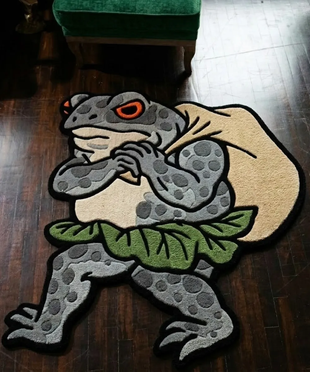 彫刻・オブジェ face okg RUG Kaeru No Bushi Rug – Japanese Frog-Inspired Hand-Tufted Decor