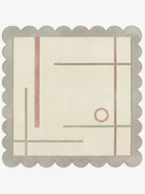 Top down view of the Ivory Valette Square rug featuring a luxurious ivory white wool background with subtle elegant textures, designed in a classic square shape.