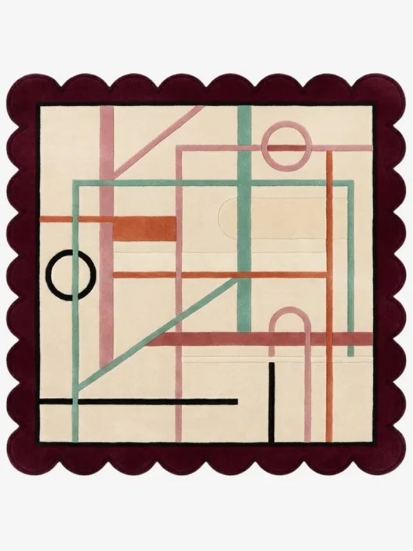 Top down view of the Sienna Veil Square rug featuring a warm earthy sienna background with soft, layered textures resembling a delicate veil, designed in a classic square shape.