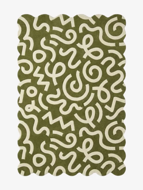Verdant Script Hand Tufted Wool Rug Flat Lay